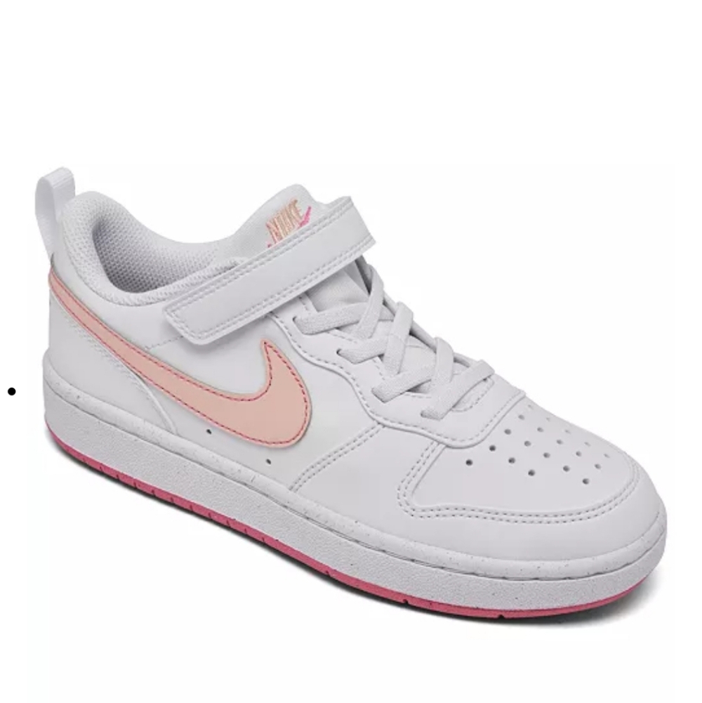 Nike Court Borough Low Sneaker, Pink And‎ White, Size 2Y, Hook And Loop Closure